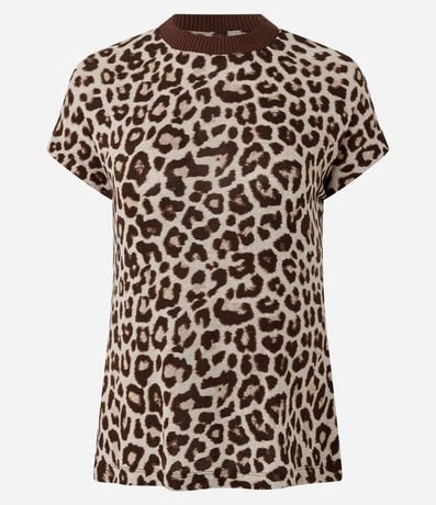 Remera Regular en Punto con Cuello alto y Estampado Animal Print 5