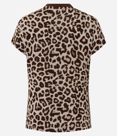 Remera Regular en Punto con Cuello alto y Estampado Animal Print 7