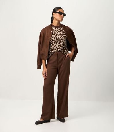 Remera Regular en Punto con Cuello alto y Estampado Animal Print 2