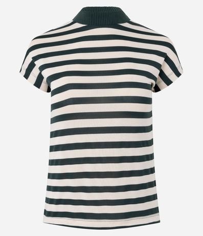 Remera en Punto con Estampa Rayada y Cuello Alto