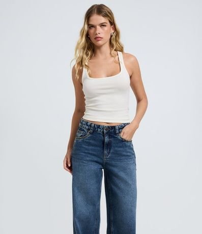 Pantalón Wide en Jeans con Tachuelas Laterales y Cintura Mediana 2