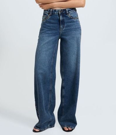 Pantalón Wide en Jeans con Tachuelas Laterales y Cintura Mediana 3