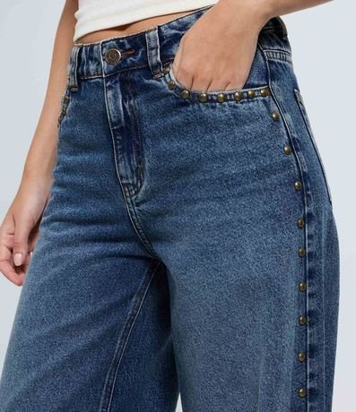 Pantalón Wide en Jeans con Tachuelas Laterales y Cintura Mediana 4