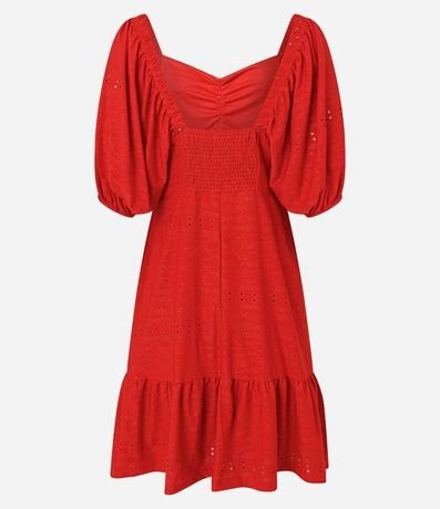 Vestido corto en Laise con Manga Abullonada y Bordado cutout 3