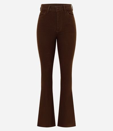 Pantalón Boot Cut Acanalada en Sarga con Botón Forrado