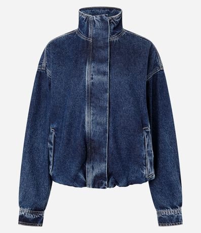 Campera Bomber en Jeans con Cuello Alto Estructurado 1