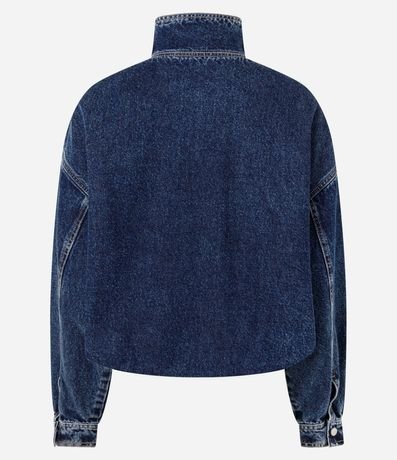 Campera Bomber en Jeans con Cuello Alto Estructurado 3