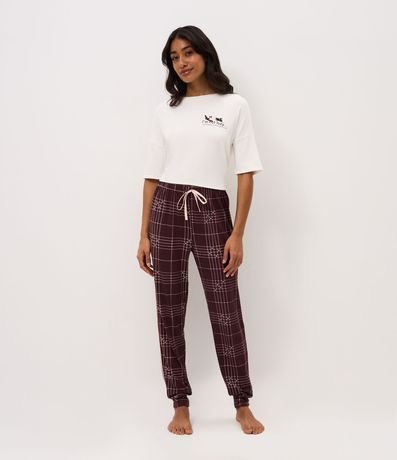 Pantalón de Pijama en Peach Touch con Estampado de Cuadros