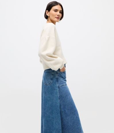 Pollera Midi en Jeans con Cintura Alta y Recorte Delantero 2