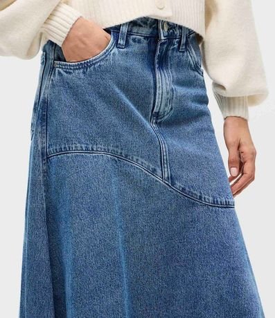 Pollera Midi en Jeans con Cintura Alta y Recorte Delantero 4