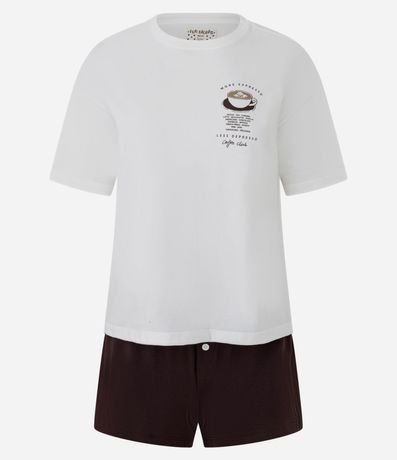 Pijama Corto en Algodón Estampa de Café Expresso