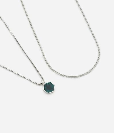 Kit 02 Collares en Metal con Liso y Medalla Verde