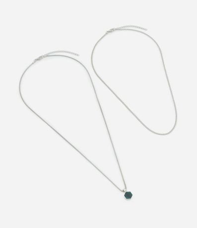 Kit 02 Collares en Metal con Liso y Medalla Verde 2