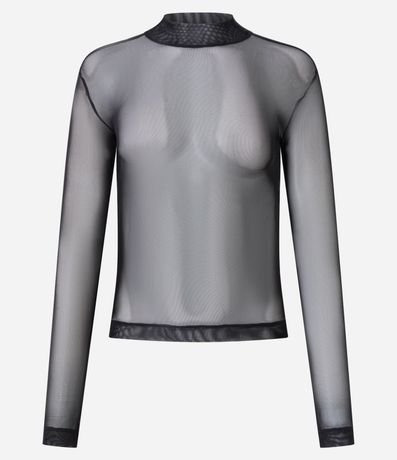 Blusa en Tule con Transparencia y Cuello Alto