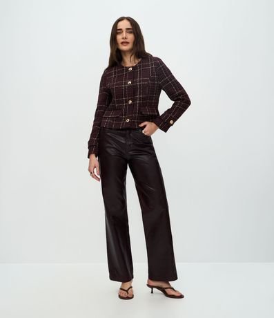 Pantalón Recto en Jeans Resinado con Cintura Alta
