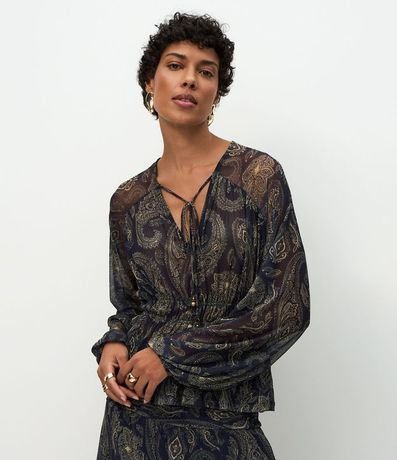 Bata en Tule con Estampado Paisley y Elástico en la Cintura 1