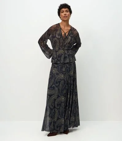 Bata en Tule con Estampado Paisley y Elástico en la Cintura 2