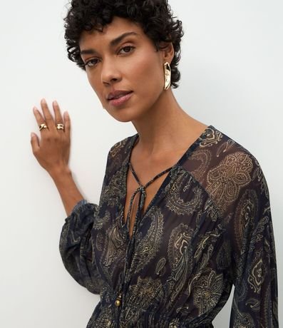 Bata en Tule con Estampado Paisley y Elástico en la Cintura 3