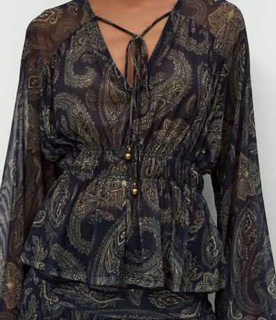 Bata en Tule con Estampado Paisley y Elástico en la Cintura 4