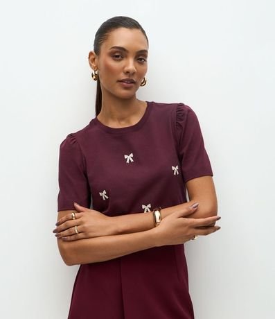 Blusa Manga Corta en Algodón con Estampado de Lacitos