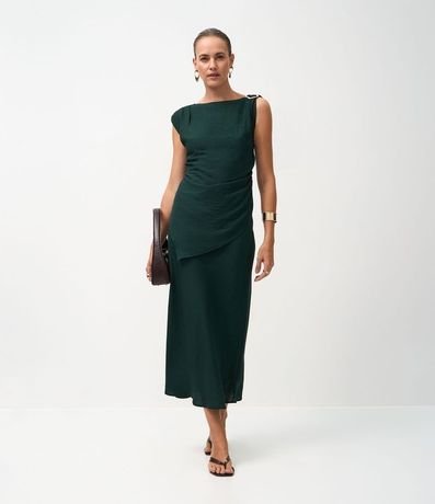 Pollera Midi Evasê en Crepé con Cintura Estructurada