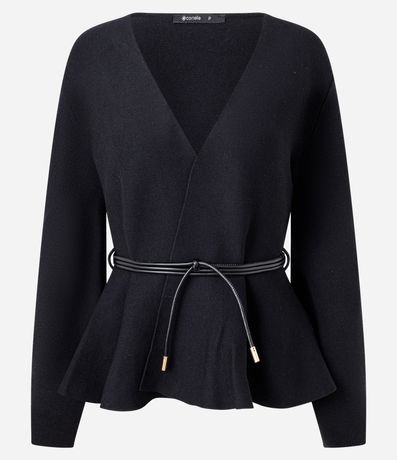 Cardigan en Tricot con Bajo Peplum y Cinturón 5