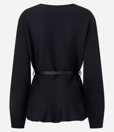 Cardigan en Tricot con Bajo Peplum y Cinturón 6