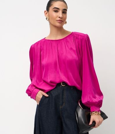 Blusa Amplia Satinada con Franzidos y Hombreras
