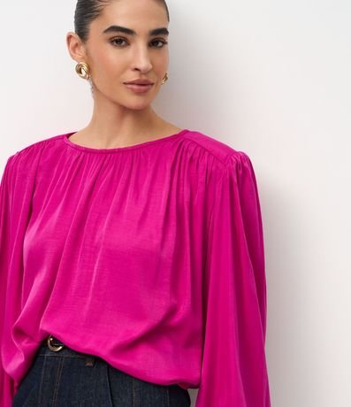 Blusa Amplia Satinada con Franzidos y Hombreras 3