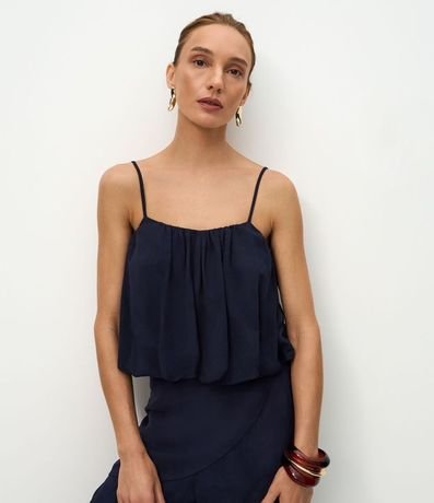 Blusa Balonê en Jacquard Floral con Breteles Finos Ajustables