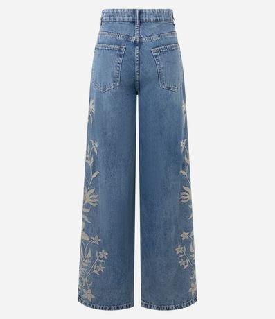 Pantalón Wide en Algodón con Bordado Floral Lateral 3