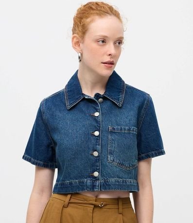 Camisa Cropped en Jeans con Botones y Bolsillo 3