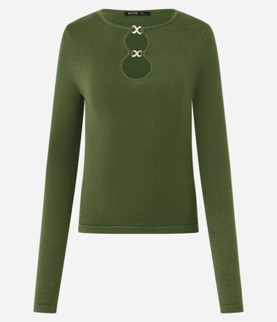 Blusa Regular en Punto con Adorno en el Escote 4