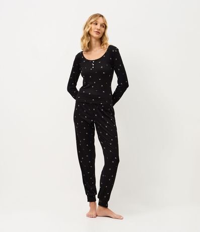 Pijama Largo en Rib Floral con Botones 2