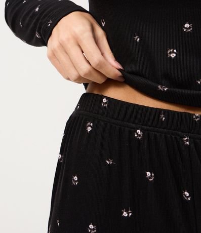 Pijama Largo en Rib Floral con Botones 4