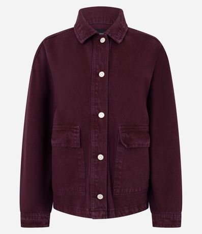 Camisa Overshirt en Sarga con Bolsillos Delanteros