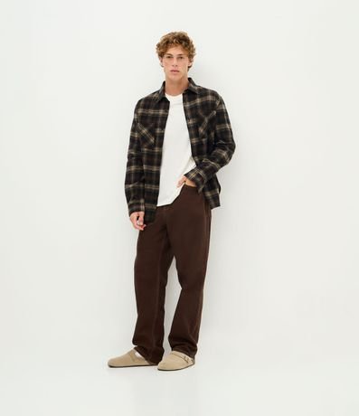 Pantalón Baggy en Sarga con Costura Contrastante y Cordón en la Cintura