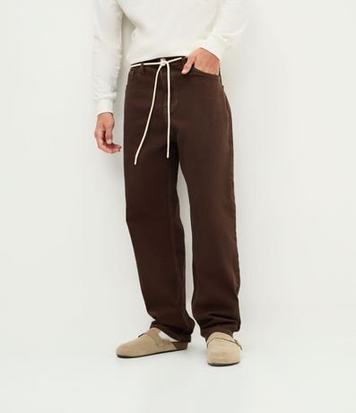 Pantalón Baggy en Sarga con Costura Contrastante y Cordón en la Cintura 2