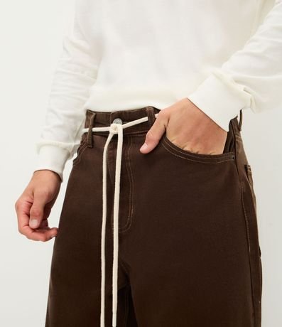 Pantalón Baggy en Sarga con Costura Contrastante y Cordón en la Cintura 3