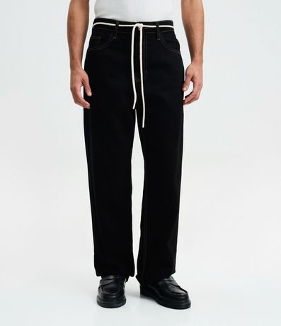 Pantalón Baggy en Sarga con Costura Contrastante y Cordón en la Cintura 3