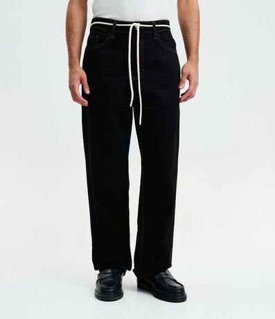 Pantalón Baggy en Sarga con Costura Contrastante y Cordón en la Cintura 2