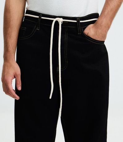 Pantalón Baggy en Sarga con Costura Contrastante y Cordón en la Cintura 3