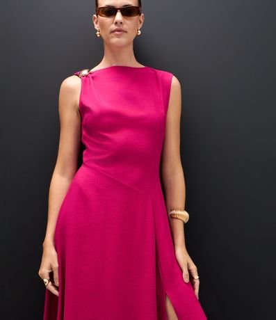 Vestido Midi Sastre con Adorno en el Hombro 4