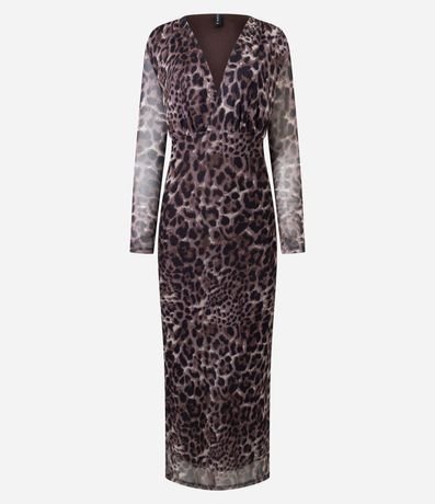 Vestido Animal Print en Tule con Manga Larga 5