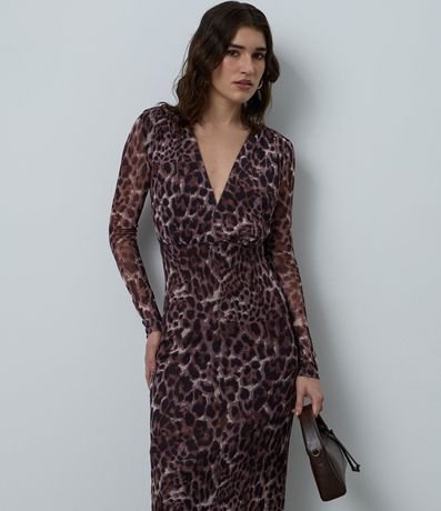 Vestido Animal Print en Tule con Manga Larga 2