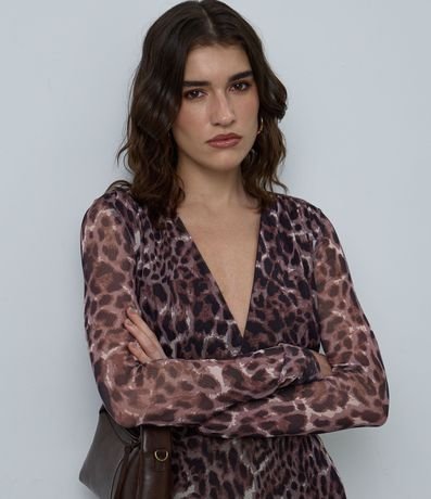 Vestido Animal Print en Tule con Manga Larga 3