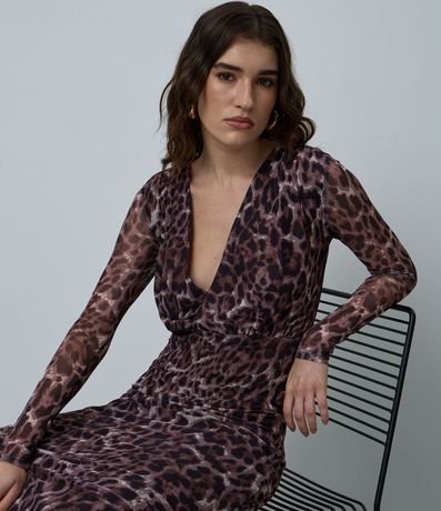 Vestido Animal Print en Tule con Manga Larga 4