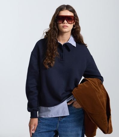 Buzo Alargado en Algodón con Cuello Polo