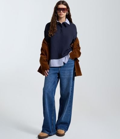 Buzo Alargado en Algodón con Cuello Polo 2