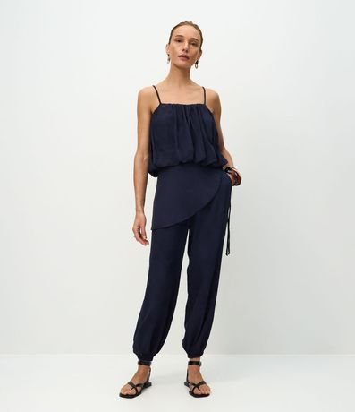 Pantalón Aladim en Jacquard con Canesú Asimétrica Sobrepuesta